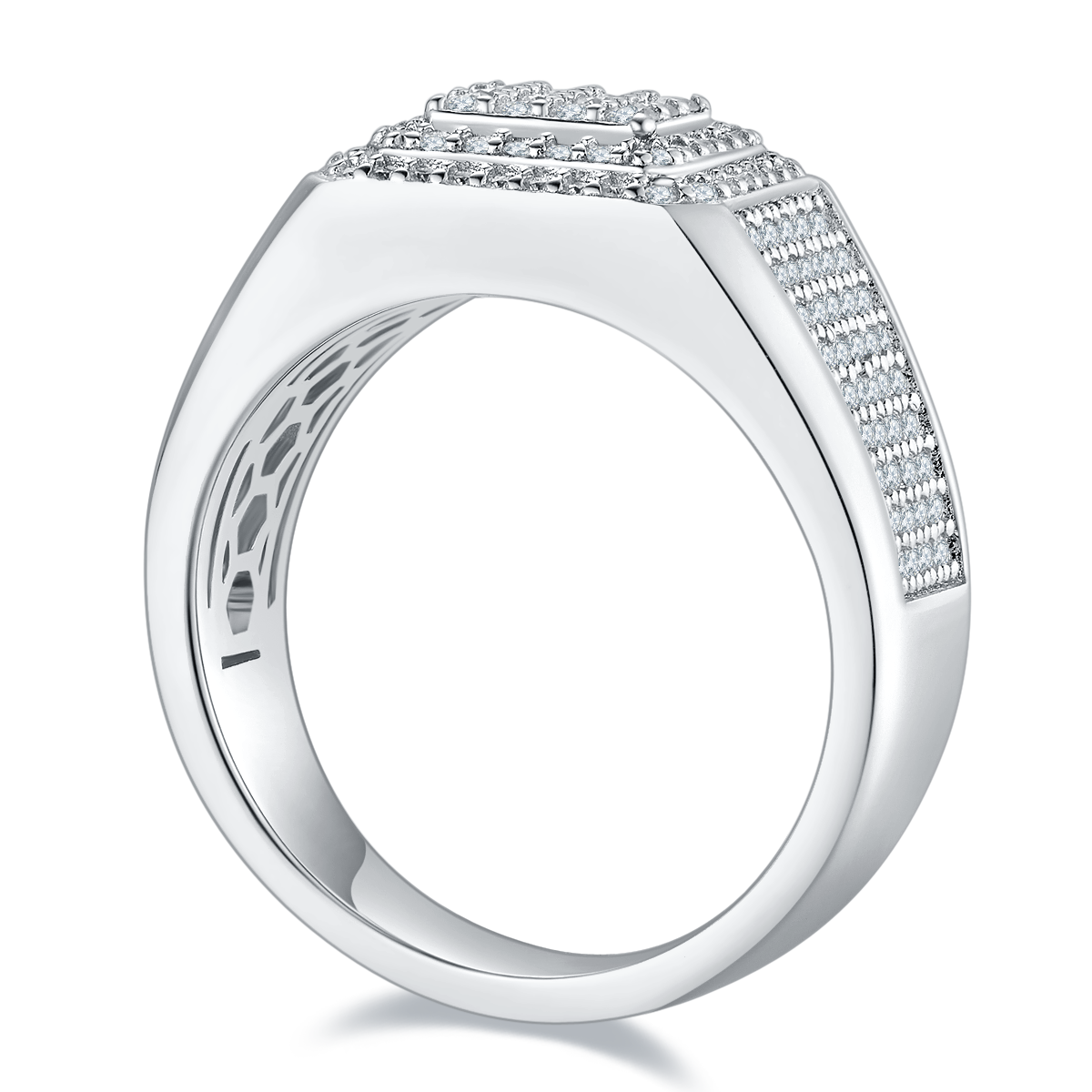 R6479 luxury setting S925 silver plated white gold moissanite men's ring with diamond D-grade 0.84 carats